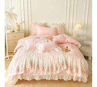 ZIQINPSQ Ruffle King Duvet Cover Set Floral Bedding Set,Romantic French Princess Style Breathable Microfiber Comforter Cover(Insert Not Included), Pink