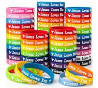 ZIQON Jesus Loves You Bracelet, 36 PCS Colorful Silicone Wristbands, Religious Identification-Wristbands, Unisex, Medium, for Church, Party, Christmas Gifts