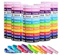 ZIQON Jesus Loves You Silicone Wristbands Colorful Inspirational Bracelets Religious Gift Motivational Rubber Band for Men Women Faith-Based Encouragement (12, Adults)