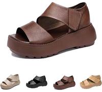 ZIQUNWLUO Lurebest Shoes for Women Orthopedic Sandals, Lurebest Pure Cowhide Soft Sole Leather Orthopedic Shoes, Summer Casual Retro Platform Sandals Walking Shoes (Brown,6.5)