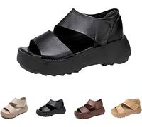 ZIQUNWLUO Lurebest Shoes for Women Orthopedic Sandals, Lurebest Pure Cowhide Soft Sole Leather Orthopedic Shoes, Summer Casual Retro Platform Sandals Walking Shoes (Black,8)