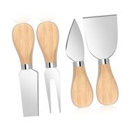 Ziranee Cheese Knife Set,4 PCS Stainless Steel Cheese Slicer with Wooden Handle Mini Cheese Fork Knives Shovel for Cheese Slicer Cake Dessert Butter Cutter
