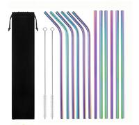 Ziranee Metal Straw,304 Stainless Steel Straws Drinking Straws with 2 Cleaning Brushes 6 Straight + 6 Curved Colourful Straws BPA-Free, for Smoothies,Cocktails,Juices Includes Storage Bag