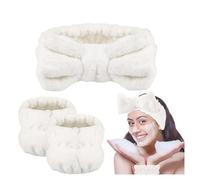 Ziranee Skincare Headband Set,1 PCS Face Wash Head Band with 2 PCS Wrist Bands Bowknot Makeup Headband Women Coral Fleece Elastic Hairband Hair Wrap for Washing Face Shower Yoga Sports