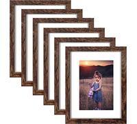 ZIRANLING 11x14 Picture Frame Rustic Brown Wood Set of 6,Display Pictures 8x10 with Mat or 11x14 Without Mat,Multi Photo Frames Collage for Wall