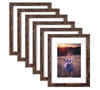 ZIRANLING 8x10 Picture Frame Rustic Brown Wood Set of 6,Display Pictures 5x7 with Mat or 8x10 Without Mat,Multi Photo Frames Collage for Wall or Tabletop Display