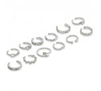 Zirax 12 Pcs Silver Adjustable Rings Set for Women Girls, Alloy Open Toe Rings Stackable Thumb Ring, Heart Flower Leaf Design Party Jewelry Gift