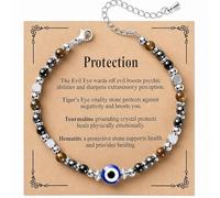 Zirax Natural Stone Crystal Bracelet for Women Girls, Triple Protection Evil Eye Beaded Bracelets with Protection Card, Adjustable Gemstone Healing Jewelry Birthday Gifts for Mum Friends