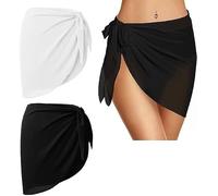 Zirax Set of 2 women’s beach sarongs, black and white | Chiffon Swimsuit Cover Up Short Sarongs for Swimwear Black and White,Perfect for pool parties or a trip to the beach