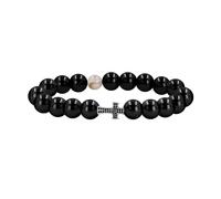Zircobic 8mm Black Agate Cross Prayer Bracelet Stretch Beads Unisex Religious Jewelry Spiritual Faith Inspirational Gift Waterproof Fashion Accessory for Christians and Believers