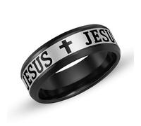 Zircobic Black JESUS Cross Ring - Comfortable Unisex Christian Faith-Inspired Jewelry, Inspirational Prayer & Religious Gift for Men & Women, Perfect for Everyday & Church Services
