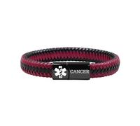 Zircobic Black-Red Waterproof Cancer Medical ID Bracelet, PU Braided Stainless Steel Health Alert Wristband, Hypoallergenic Bracelet for Cancer Survivors, Daily & Outdoor Wear