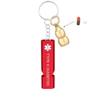 Zircobic Brass Gourd Keychain with Red Emergency Whistle - Durable Waterproof Engraved with Type II Diabetes Info, Perfect for Travel, Sports, and Everyday Carry