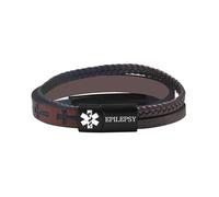 Zircobic Brown Inspirational Religious Men’s Medical Bracelet - Laser Engraved Epilepsy Titanium Steel Tag, Braided PU Leather with Cross Design, Suitable for Multiple Occasions