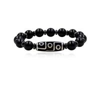 Zircobic Classic Men's Tibetan Nine Eyes Dzi Bead Bracelet, Exquisite Ebony Wood Elastic Bead Bracelet, Hypoallergenic Meditation and Protection Jewelry for Daily Wear