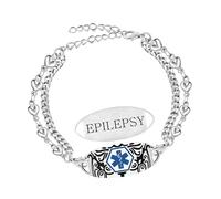Zircobic Comfortable Lightweight Medical ID Bracelet - Laser Engraved “Epilepsy” Stainless Steel Heart Double Chain Jewelry, Adjustable Unisex Design for Fitness, Running, Travel and Everyday Use
