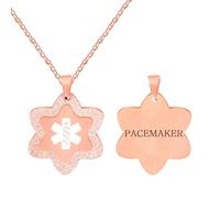 Zircobic Comfortable Rose Gold Star Medical ID Necklace - “PACEMAKER” Laser Engraved Stainless Steel Pendant White Medical Symbol, Lightweight Waterproof Chain for Suitable for Any Occasion