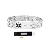 Zircobic “COUMADIN” Engraved Medical ID Bracelet - Premium Stainless Steel, Lightweight, Waterproof, Comfortable, Durable for Daily, Travel, Sports, and Outdoor Activities