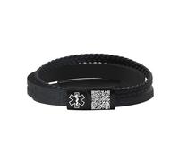 Zircobic Custom ID Bracelet for Men, Laser Engraved ID Plate & Editable Dynamic QR Code, Multi-Color Comfortable PU Braided Leather Wristband, Everyday & Outdoor Bracelet（Black-QR）