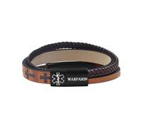 Zircobic Custom ID Bracelet for Men, Laser Engraved ID Plate & Editable Dynamic QR Code, Multi-Color Comfortable PU Braided Leather Wristband, Everyday & Outdoor Bracelet（WARFARIN）