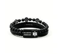 Zircobic Custom Medical Alert Bracelet for Men, Engraved ID & Dynamic QR Code, PU Leather Braided Band with Tiger Eye, Hematite, Onyx & Lava Stone, Secure Emergency Jewelry (NO BP/IV)