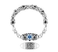 Zircobic Custom QR Code Medical Alert Bracelet - Adjustable Stainless Steel ID Tag with Star of Life and QR Code, Lightweight Durable Comfortable Beaded Chain for Daily Travel Work Outdoor Activities