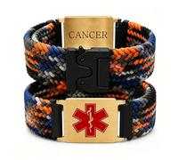Zircobic Custom Women Medical Alert Bracelet | Adjustable Braided Wristband with Detachable Stainless Steel ID Plate | Personalized Text & QR Code for Emergency Info（Camouflage-CANCER）