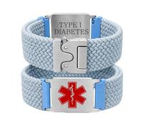 Zircobic Custom Women Medical Alert Bracelet | Adjustable Braided Wristband with Detachable Stainless Steel ID Plate | Personalized Text & QR Code for Emergency Info（Light Blue-T1D）