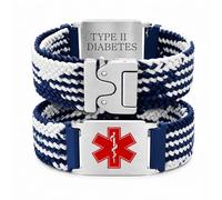 Zircobic Custom Women Medical Alert Bracelet | Adjustable Braided Wristband with Detachable Stainless Steel ID Plate | Personalized Text & QR Code for Emergency Info（Blue & White-T2D）