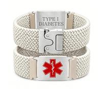 Zircobic Custom Women Medical Alert Bracelet | Adjustable Braided Wristband with Detachable Stainless Steel ID Plate | Personalized Text & QR Code for Emergency Info（Starry Light-T1D）