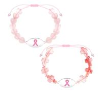 Zircobic Customizable Pink Ribbon Breast Cancer Bracelet - Laser Engraved Personal ID Tag, Watermelon Stone Cross or Heart-Shaped Pink Rose Quartz, Comfortable, Waterproof, Daily & Fitness
