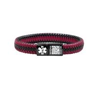 Zircobic Customizable QR Code Emergency Contact Medical Bracelet, Engraved Health Information Bracelet, Waterproof Durable Black/Red PU Sports & Hiking Medical ID