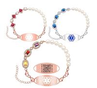 Zircobic Customizable QR Code Medical ID Bracelet | Natural Pearl + Cubic Zirconia Design | Engraved Stainless Steel ID Tag | Adjustable Rose Gold Chain | Waterproof, Ideal for Daily Emergency Scan