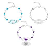 Zircobic Customizable Women’s Zircon Medical Alert Bracelet - Laser Engraved QR Code Stainless Steel Tag, Heart Chain, Lightweight Comfortable Medical ID, Available in White, Purple, or Blue