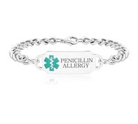Zircobic Delicate PENICILLIN ALLERGY Medical Jewelry, Lightweight Stainless Steel ID Bracelet, Unique Unisex Health Alert Sports Jewelry for Seniors