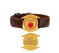 Zircobic Diabetes on Insulin Medical Alert Bracelet for Men, Laser Engraved Stainless Steel & Real Leather, Lightweight Waterproof Emergency ID Jewelry, Running, Swimming, Daily Wear