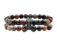 Zircobic Elastic 8mm Beaded Bracelet, Natural Picture Jasper with Gothic Skull Design, Comfortable and Fashionable for Women, Ideal for Birthdays and Family Gatherings - YA5150