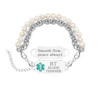 Zircobic Elegant Women’s Medical Alert Bracelet - Stainless Steel Tag with Natural Pearl Double Chain, Adjustable Lightweight Waterproof Health ID Jewelry for Daily Wear, Travel, Running, and Fitness
