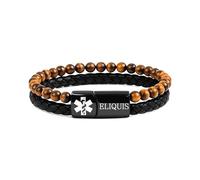Zircobic ELIQUIS Medication Bracelet - Polished Black Steel Tag, Waterproof Braided Leather & Beads, Unisex Style for Active and Daily Wear