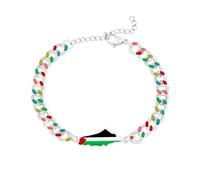 Zircobic Enamel Palestine Map Bracelet - Adjustable Stainless Steel Chain with Flag-Inspired Color Design, Unisex Cultural Symbol Jewelry