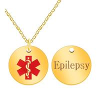 Zircobic Engraved Epilepsy Medical Alert Necklaces, Gold Color Stainless Steel Serpentine Medical ID Necklace for Grandmother Grandfather（Epilepsy）