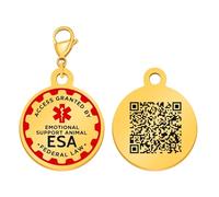 Zircobic Fashion Customizable Pet ID Tag | Laser Engraved QR Code with Editable Content or Personalized Text | Emergency Contact & Medical Info | Emotional Support Animal Tag（Gold-QR）