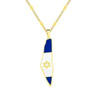 Zircobic Gold Israel Map Necklace - Stainless Steel Star of David Pendant with Flag Accent, Unisex Jewish Heritage Jewelry