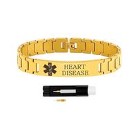 Zircobic Gold Medical Alert Bracelet - “Heart Condition” Laser Engraved, Durable Waterproof Stainless Steel, Lightweight & Unisex Design for Daily and Outdoor Use