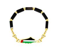 Zircobic Gold-Plated Palestinian Flag Bracelet - Rectangular Black Onyx Beads with Adjustable Lobster Clasp, Unisex Casual Accessory