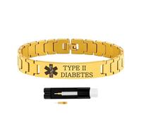 Zircobic Gold Type II Diabetes Alert Bracelet - Waterproof Laser Engraved Stainless Steel, Includes Unlock Tool, Durable Lightweight Design, Perfect for Fitness & Travel