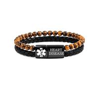 Zircobic Heart Disease Medical Bracelet - Elegant Beaded Design with PU Leather, Waterproof Black Tag, Ideal for Work, Exercise & Casual Wear