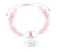 Zircobic Heart-Shaped Pink Crystal Inspirational Bracelet - Laser Engraved “Fight Like a Warrior”, Breast Cancer Survivor Jewelry, Lightweight, Waterproof, Hypoallergenic, Daily Wear & Outdoor
