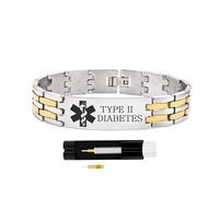 Zircobic Hypoallergenic Stainless Steel Bracelet - Engraved “Type II Diabetes”, Lightweight, Water-Resistant, Stylish, Comfortable for Work, Exercise, Travel, Outdoor, and Daily Use