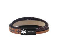 Zircobic Inspirational Faith Asthma Medical Alert Bracelet - Laser Engraved Medical ID, Braided PU Leather with Cross Design, Lightweight and Durable, Suitable for Outdoor Sports and Swimming